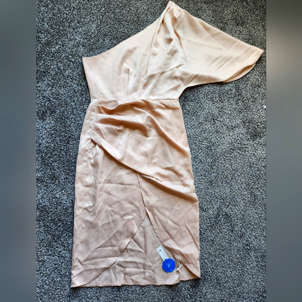 NWT- Elegant One-Shoulder Beige Dress